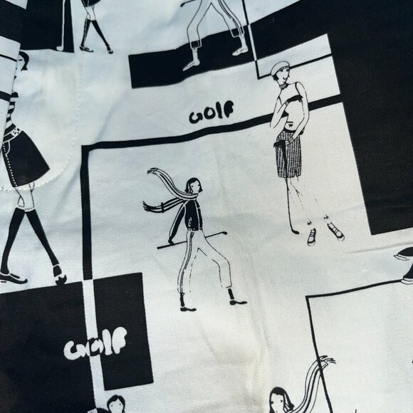 Women's GOLF NOVELTY PRINT BLACK & WHITE GOLFERS TROUSERS PANTS- Luxury Japan - Picture 3 of 13